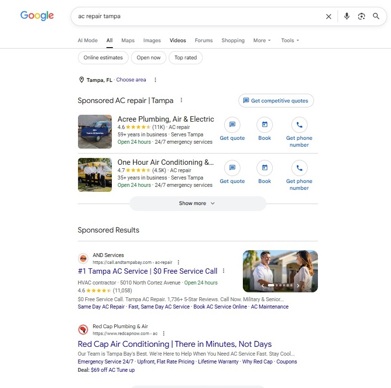 Local service paid search creative